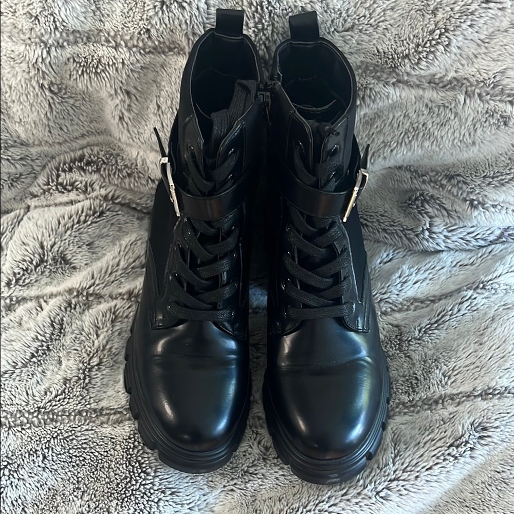Black Faux Leather Tanzi Ankle Boots - Picture 3 of 7
